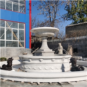 Bronze Fish Carving White Marble Garden Water Fountain