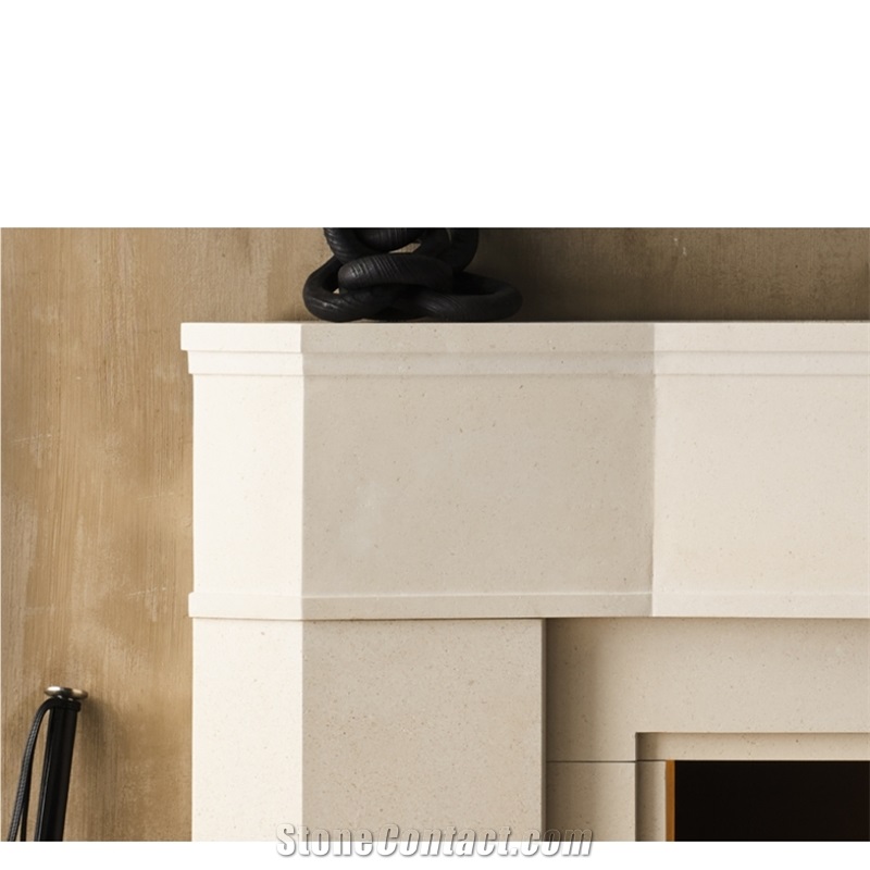 Sandy White Limestone Modern Design Fireplace