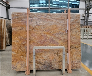 China Van Gogh Emperor Red Yellow Marble Polished Slab