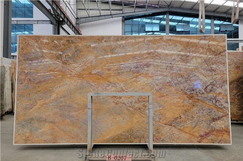 China Van Gogh Emperor Red Yellow Marble Polished Slab