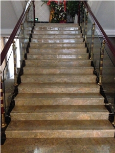 China XIN GE LI Yellow Brown Marble Staircase Polished For Hotel