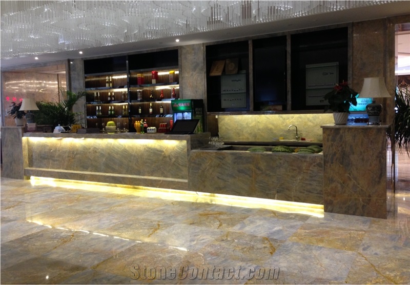 China XIN GE LI Yellow Brown Marble Staircase Polished For Hotel