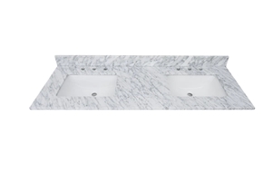 61 In. W 22 In. D Bianco Carrara White Marble Double Vanity