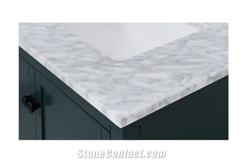 61 In. W 22 In. D Bianco Carrara White Marble Double  Vanity