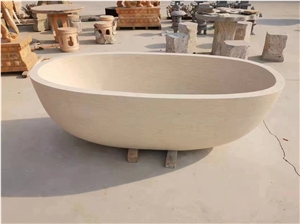 Classic Travertine Natural Stone Bathtub, Beige Travertine Bathtub