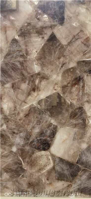 Smoky Quartz Semiprecious Stone Crystal Coffee Table, Gemstone Table