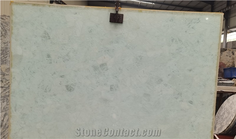 White Quartz Crystal Semiprecious Stone Slab, Gemstone Slab