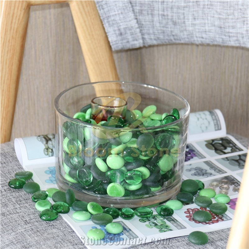 Green Mix Flat Glass Marbles for Vases, Bulk 17 LB Decorative