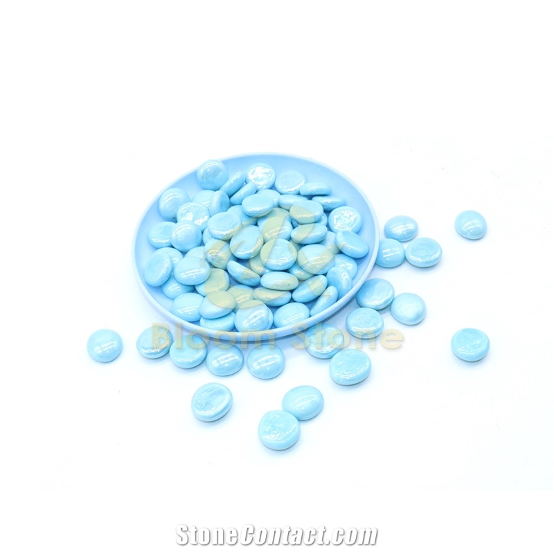 17-19Mm Solid Aqua Blue Flat Glass Gems
