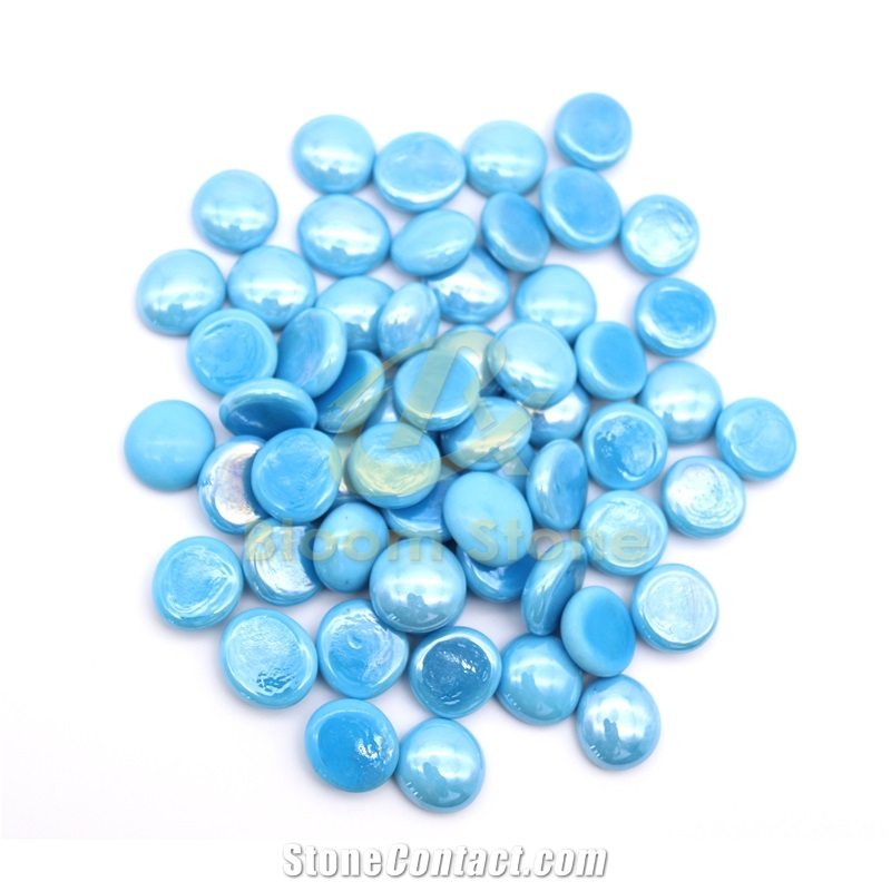 17-19Mm Solid Aqua Blue Flat Glass Gems