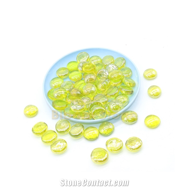Yellow Color 17-19Mm Flat Glass Marbles Premium Flat Gems