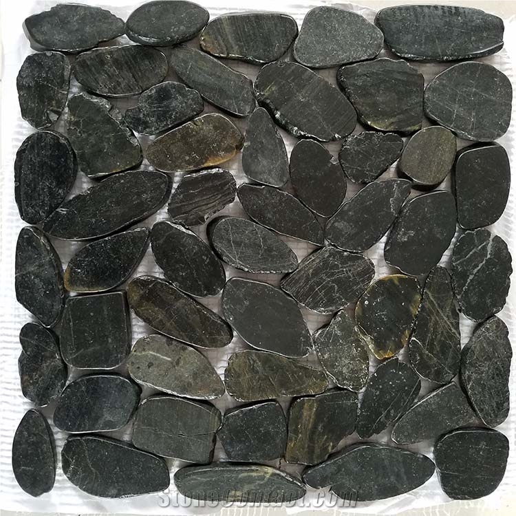 Black Sliced Pebble Wall Tile