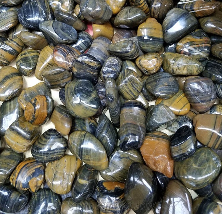 High Polished Stripe Pebble Stone For Garden Decoration