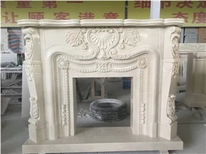 Beige Marble Flower Handcarved Fireplace Mantel