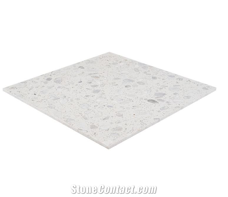 Italy Sacra Bianco White 24X24 Honed Terrazzo Tiles