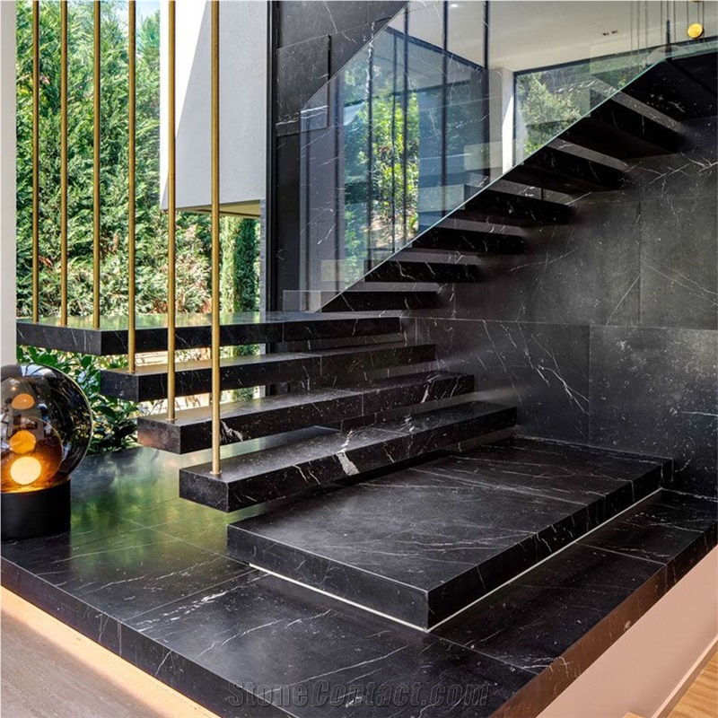 Black Marquina Marble Staircase Steps