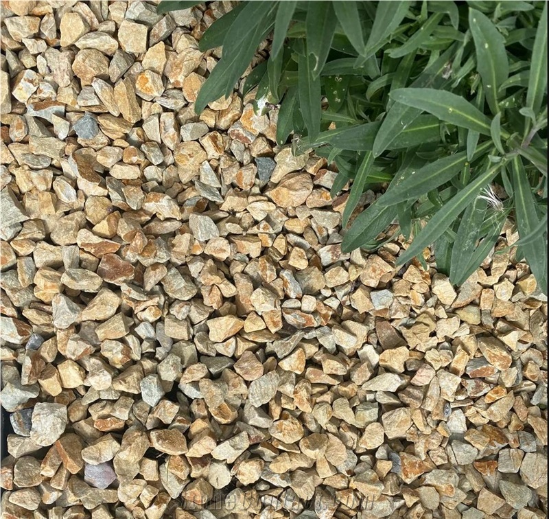 Golden Beige Quartzite Pebbles, Crushed Chips- Bulk Bag
