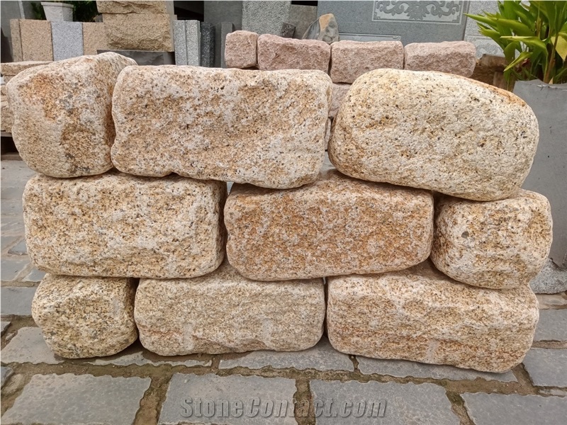 Vietnam Yellow Granite Cobble Stone, Pavers, Cube Stone