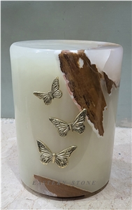 ASH URNS WITH BRASS BUTTERFLY