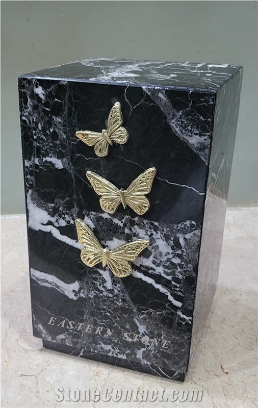 ASH URNS WITH BRASS BUTTERFLY