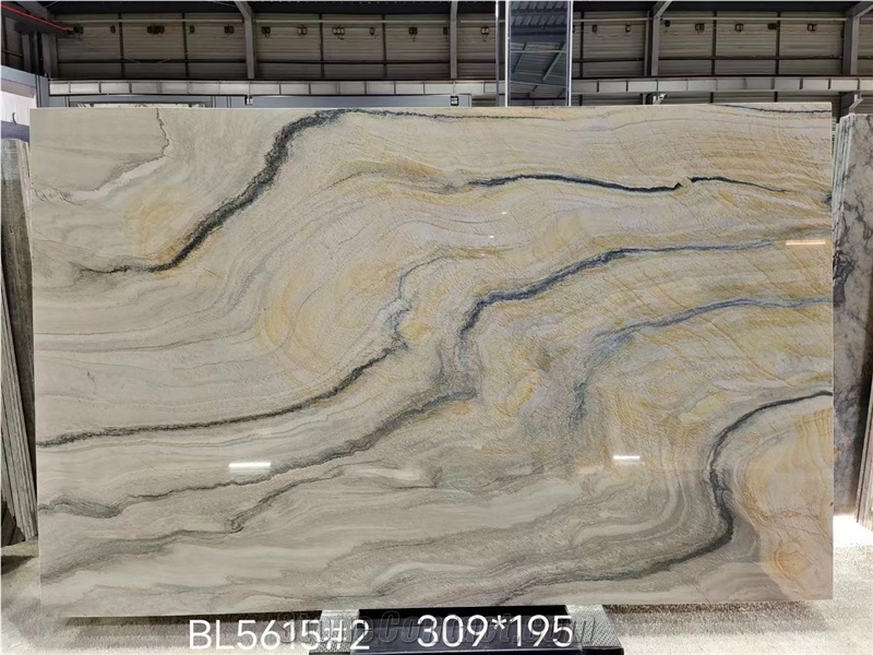 Grey Black Ground With Gold White Vein Natural Quartzite Stone Slab