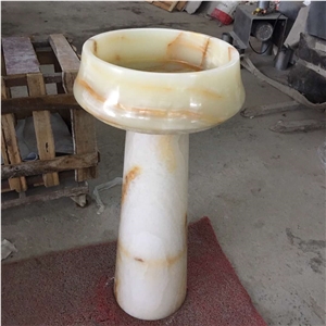 White Onyx Pedestal Wash Basin Polished With Good Price