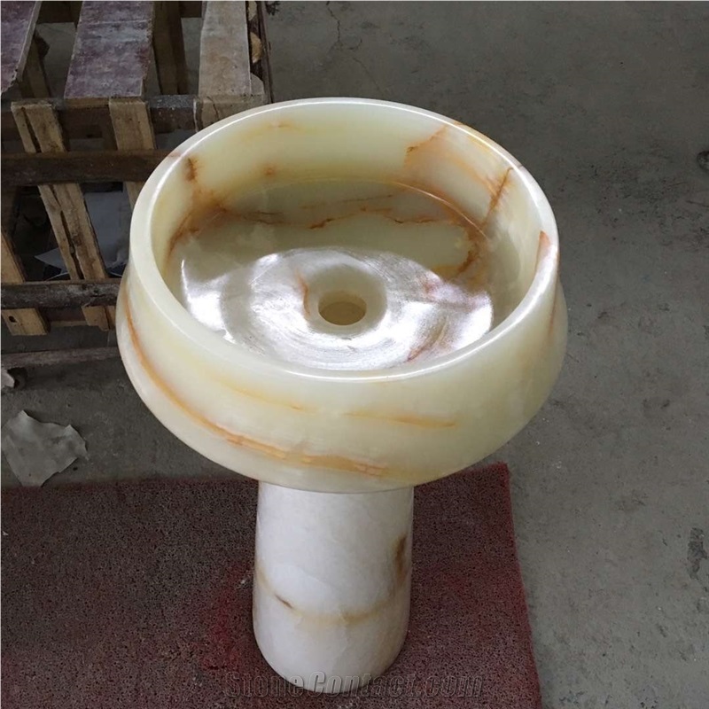 White Onyx Pedestal Wash Basin Polished With Good Price