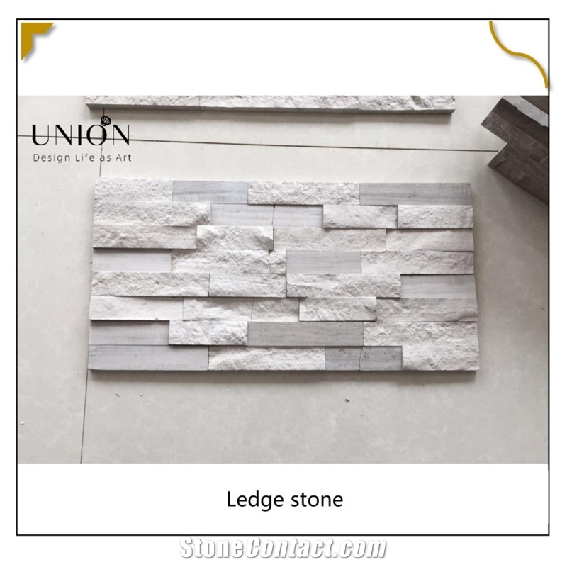 UNION DECO White Wooden Marble Stacked Stone Wall Veneer