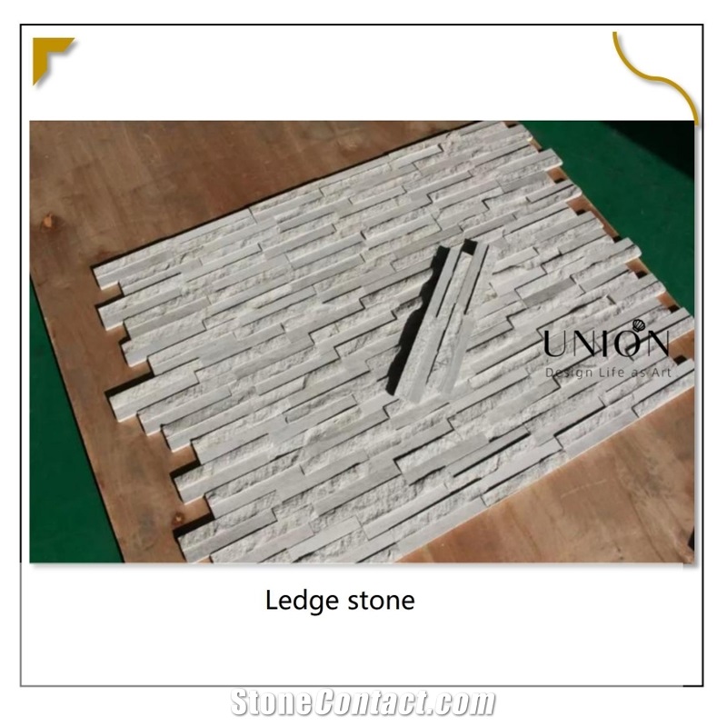 UNION DECO White Wooden Marble Stacked Stone Wall Veneer