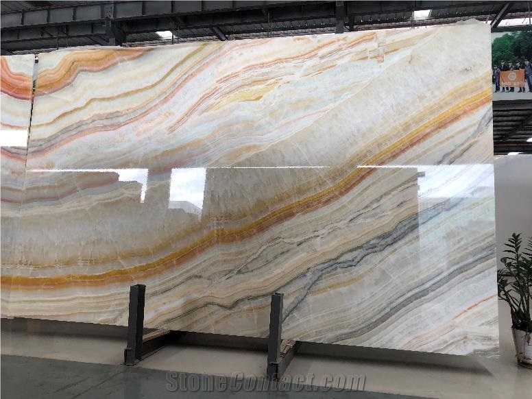 Factory Supply Rainbow Onyx Slabs Bookmatch Tiles