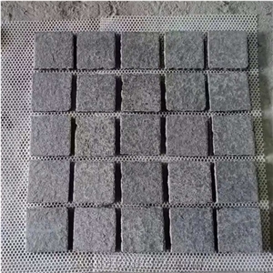 G684 Black Granite Cobble Cube Stones With Mesh