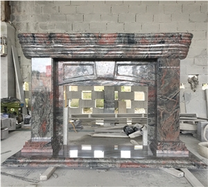 Multicolor Red Natural Stone Modern Fireplace