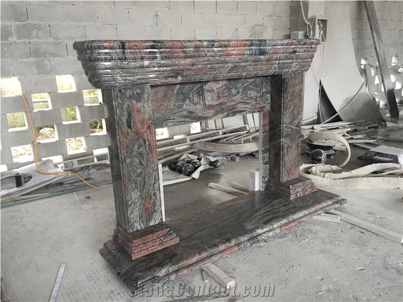 Multicolor Red Natural Stone Modern Fireplace