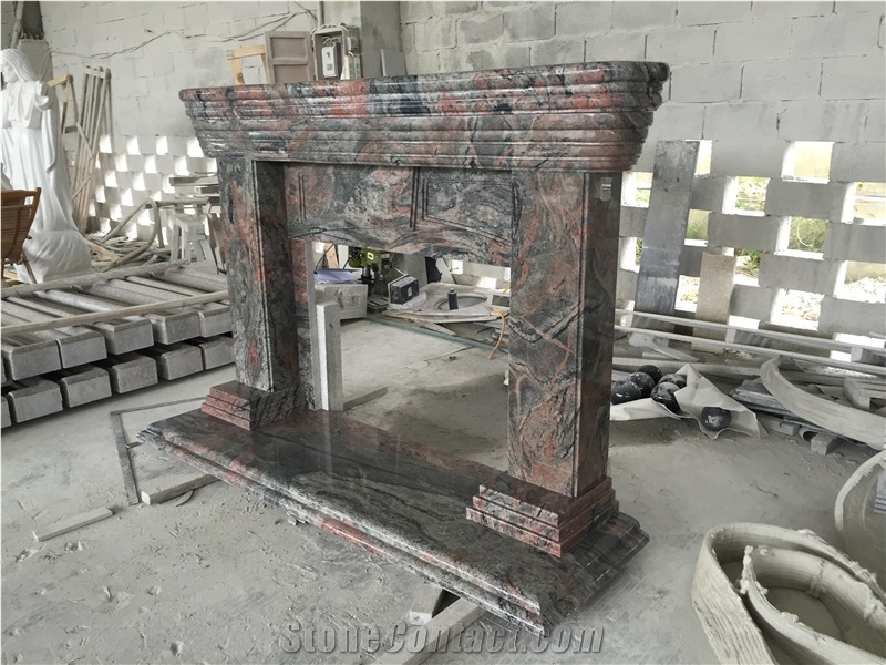 Multicolor Red Natural Stone Modern Fireplace