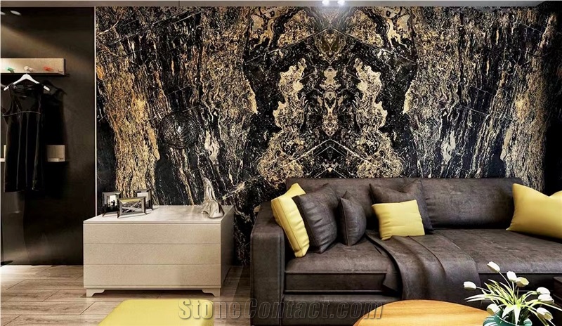 Nero Picasso Marble Black And Gold Flower Cheap Marble Slab