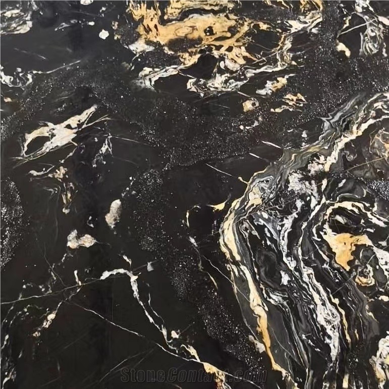 Nero Picasso Marble Black And Gold Flower Cheap Marble Slab