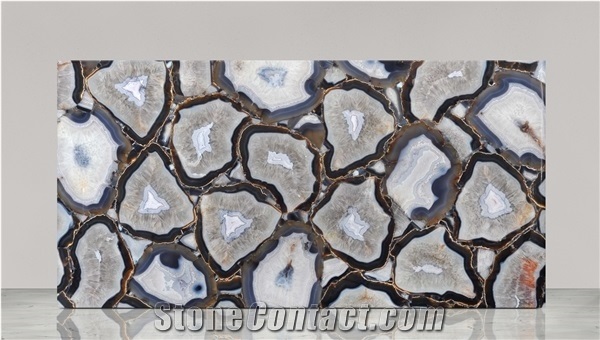 Agate Blue Island Gemstone Slabs, Semiprecious Stone Slabs