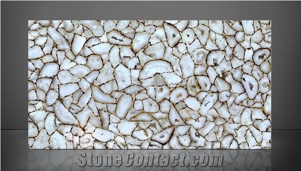 Agate White Crystal Gem Stone Slabs, Semiprecious Stone