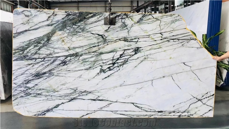 China Clivia Marble Slab Tile White Green Stone