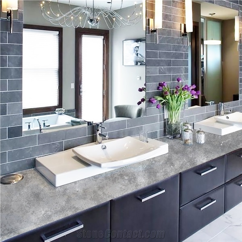 Concrete Series 6024 Quartz Vanity Top Double Basic Sink