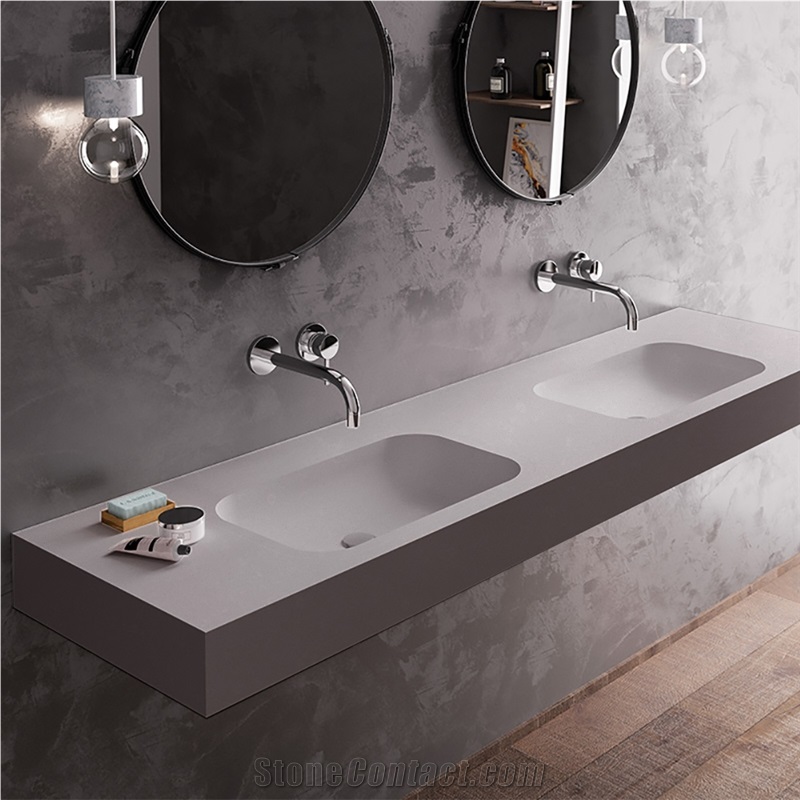 Goldtop OEM/ODM 4040 White Quartz Double Sink Vanity Top