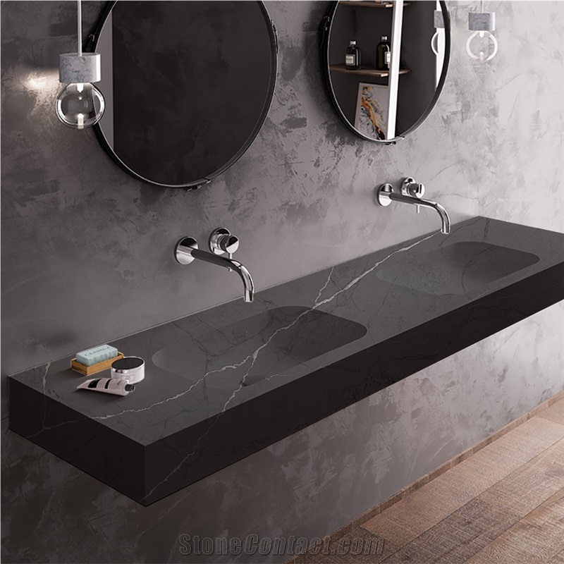 Goldtop OEM/ODM 5032 Grey Quartz Double Sink Vanity Tops