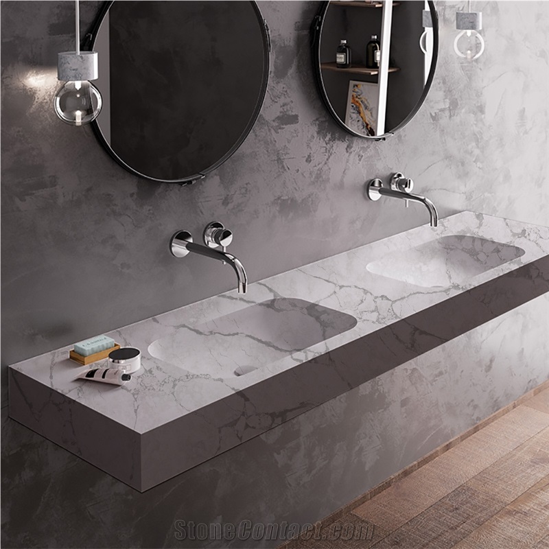 Goldtop OEM/ODM 6016 White Quartz Double Sink Vanity Top