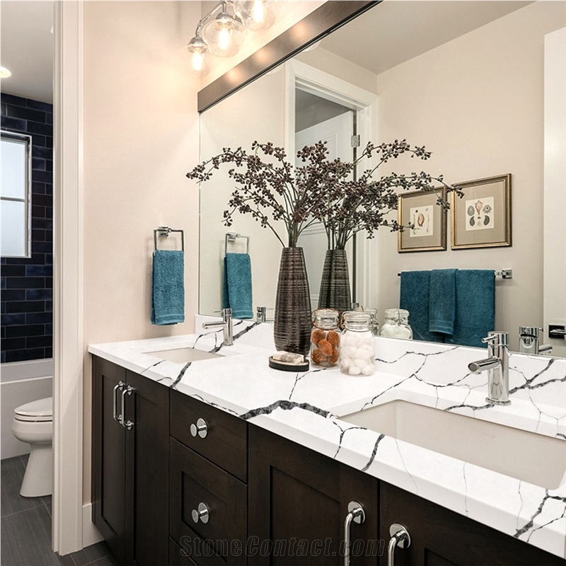 Goldtop OEM/ODM Clover White Quartz Bathroom Vanity Tops