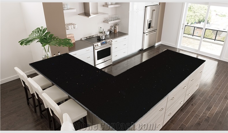Hot Sale Quartz 1003 Sparkle Black Kitchen Bench Tops