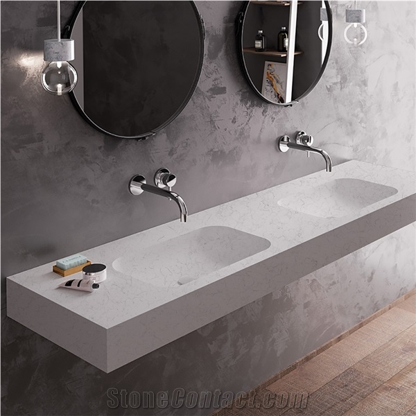 Marble Series 4023 Quartz Vanity Top Double Basic Sink