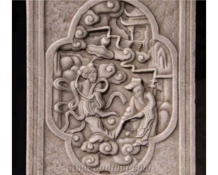 Hand Carved White Marble Relief Sculpture Stone Wall