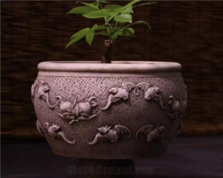 Hot Granite Natural Stone Flower Pot Large Stone Flower Pots