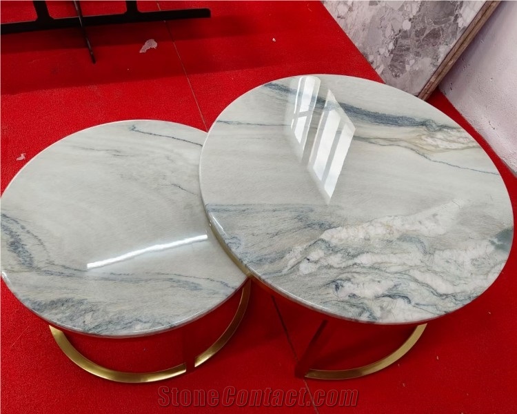 Natural Marble Coffee Table Top Round Stone Coffee Table Set