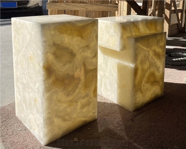 Natural Onyx Side Table Stone Flair Cube Stone Plinth